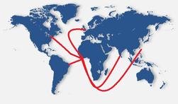 World globe showing trade routes